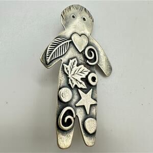 Roggio vintage sterling silver person figure hearts star leaf modernist brooch
